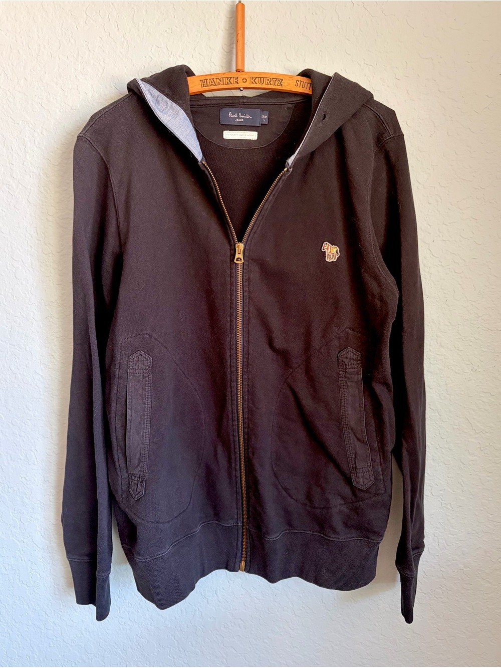 Paul Smith Black Zip-Up Hoodie with Small Zebra Emblem